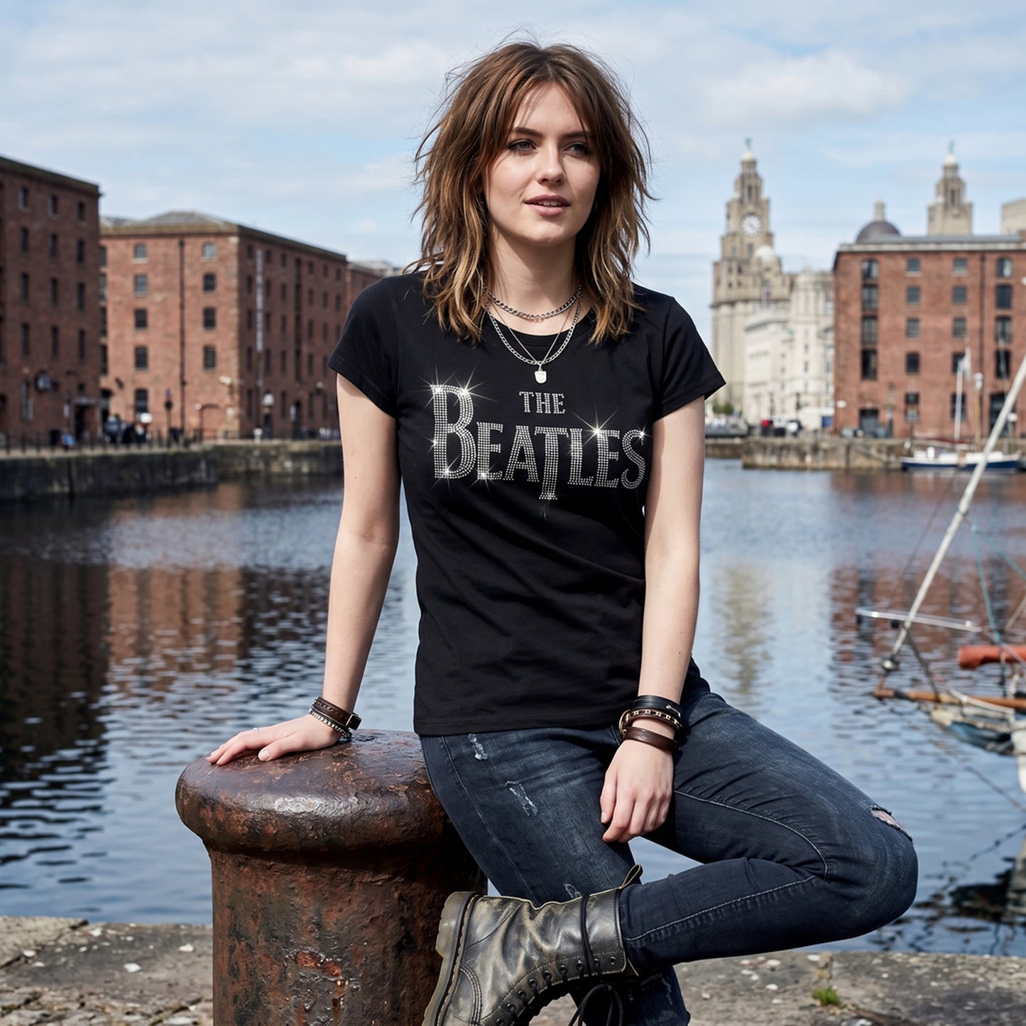 THE BEATLES - DROP T CRYSTALS - T-Shirt Black (Embellished)