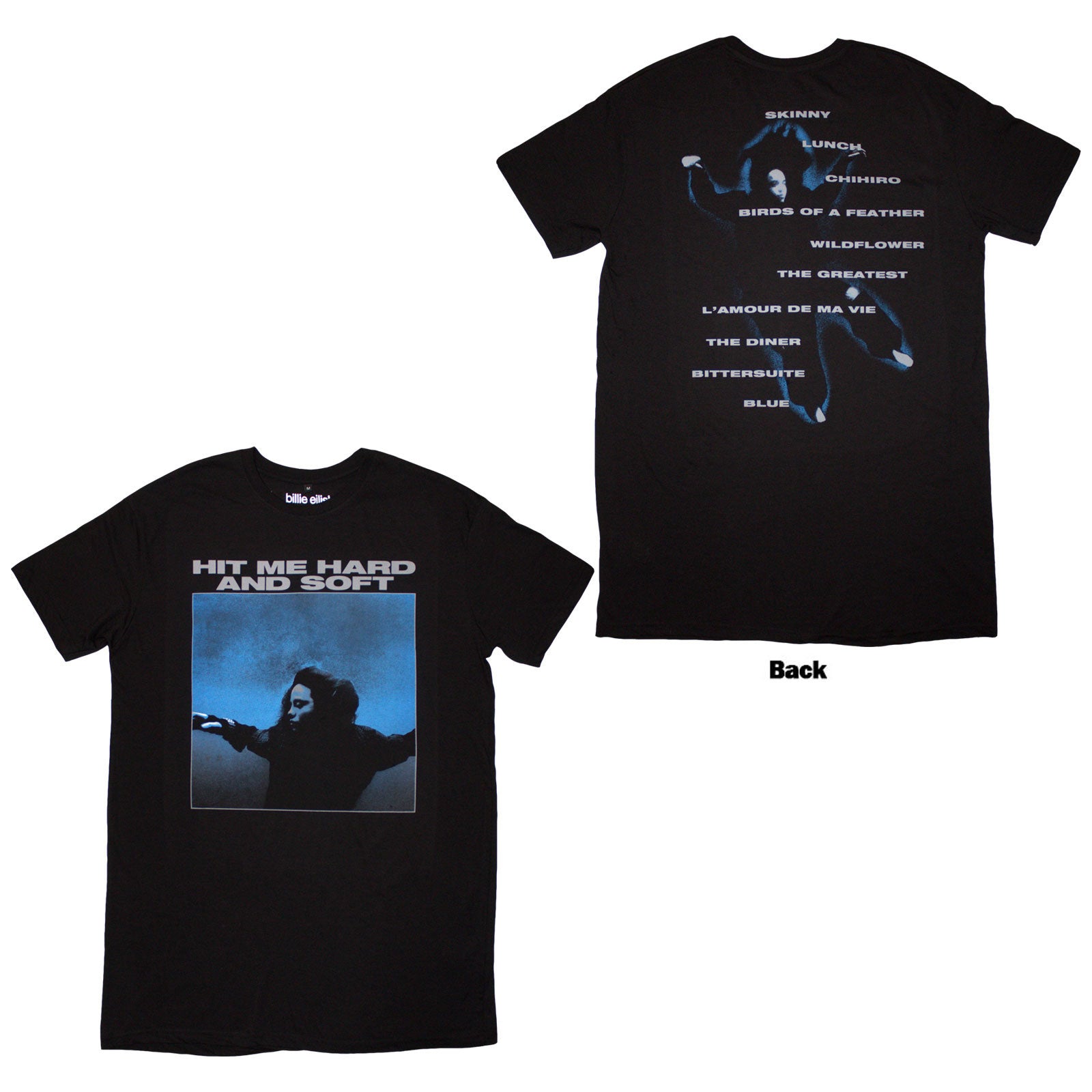 まぁちゃん Billie Eilishゲーム Tシャツ Mサイズ BILLIE EILISH - HMHAS TRACKLIST - T-Shirt Dress Black (Back Print)