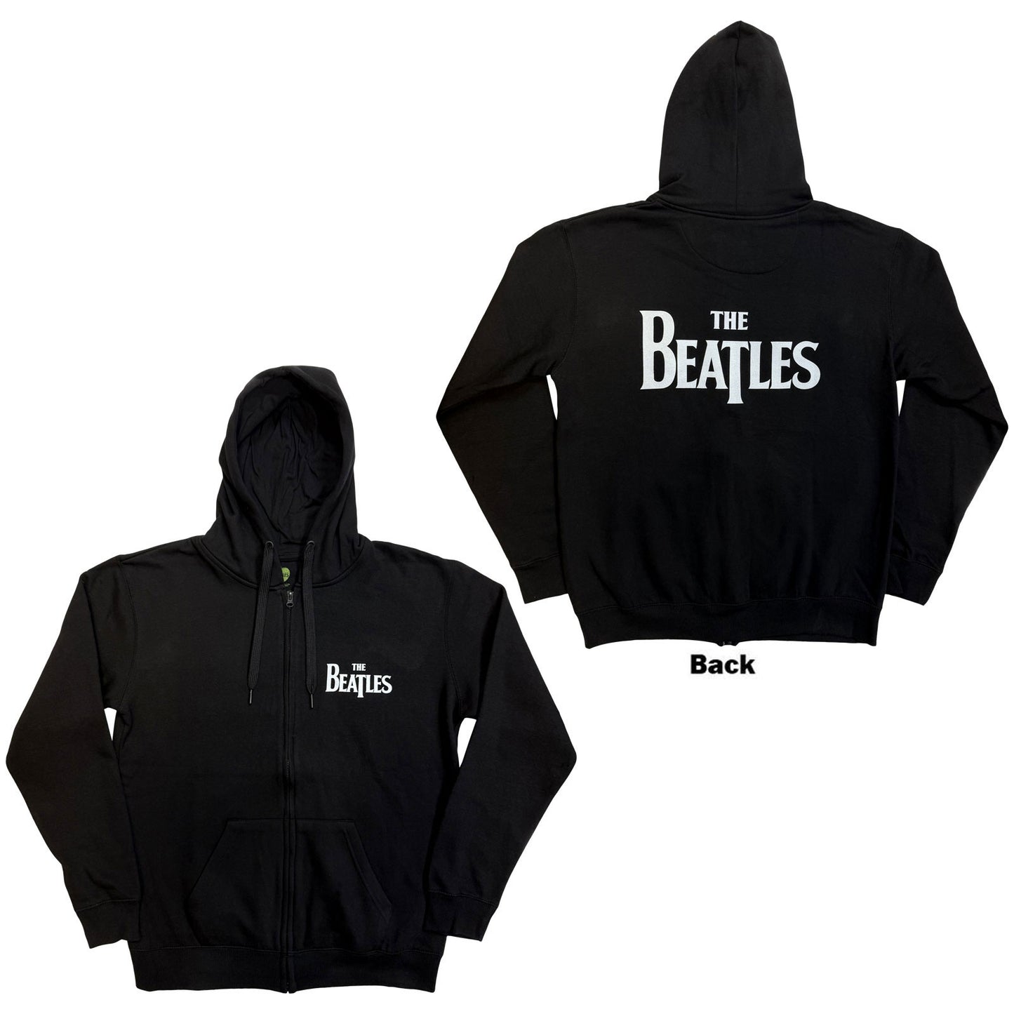 THE BEATLES - DROP T LOGO - Zipped Hoodie Black (Back Print)