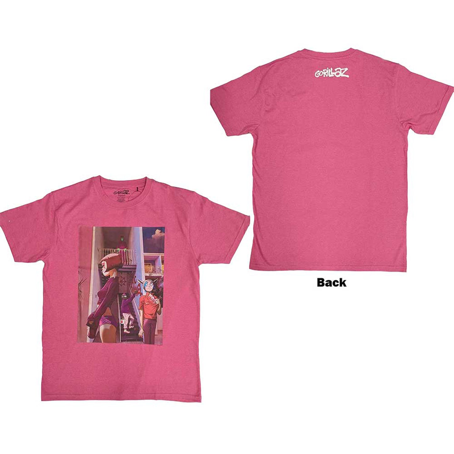 GORILLAZ - THE STATIC CHANNEL - T-Shirt Pink (Back Print)