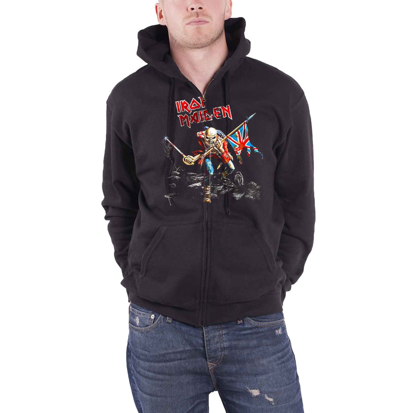 IRON MAIDEN - SCUFFED TROOPER - Zipped Hoodie Black (Back Print)