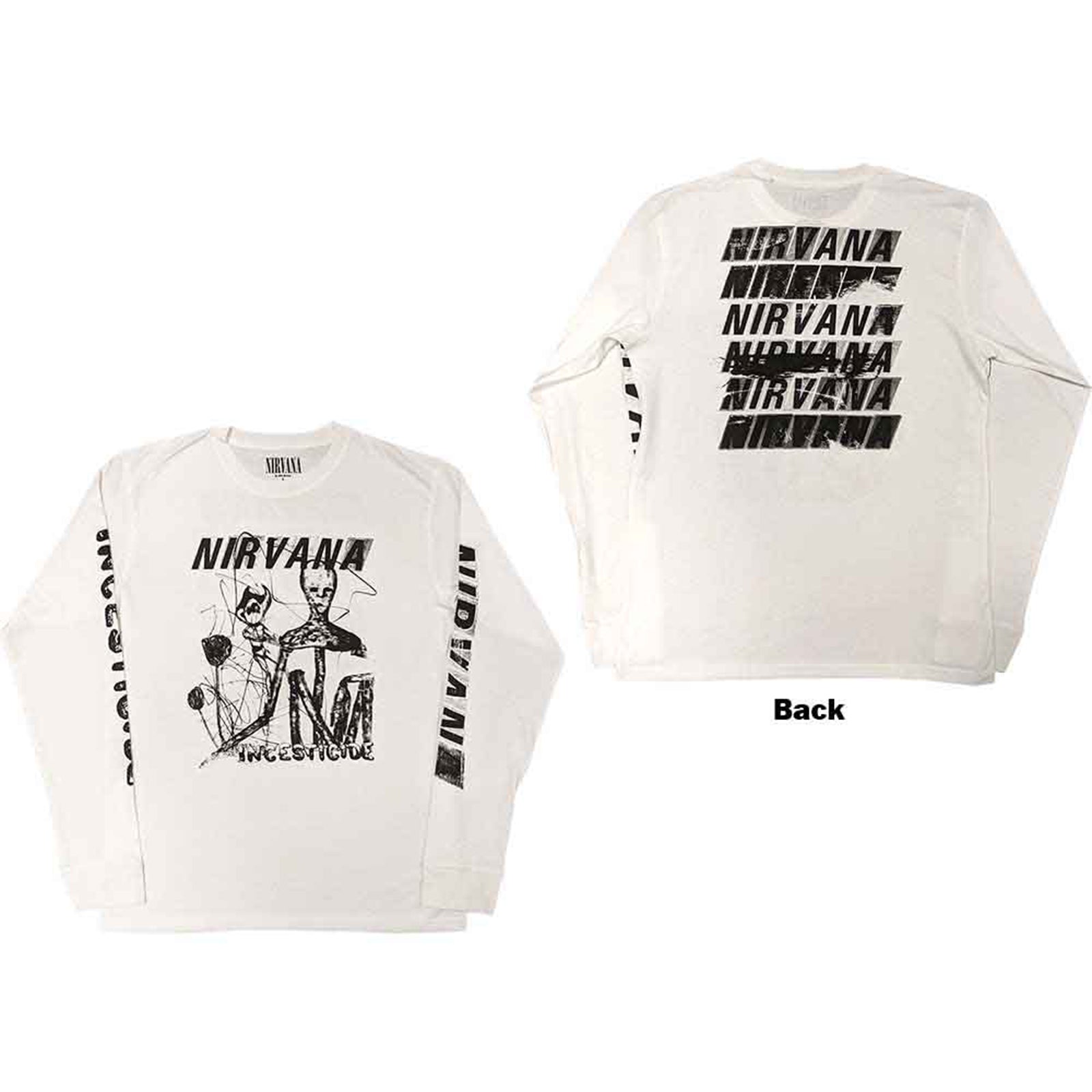 NIRVANA - INCESTICIDE - Long Sleeve T-Shirt White (Back & Sleeve Print)