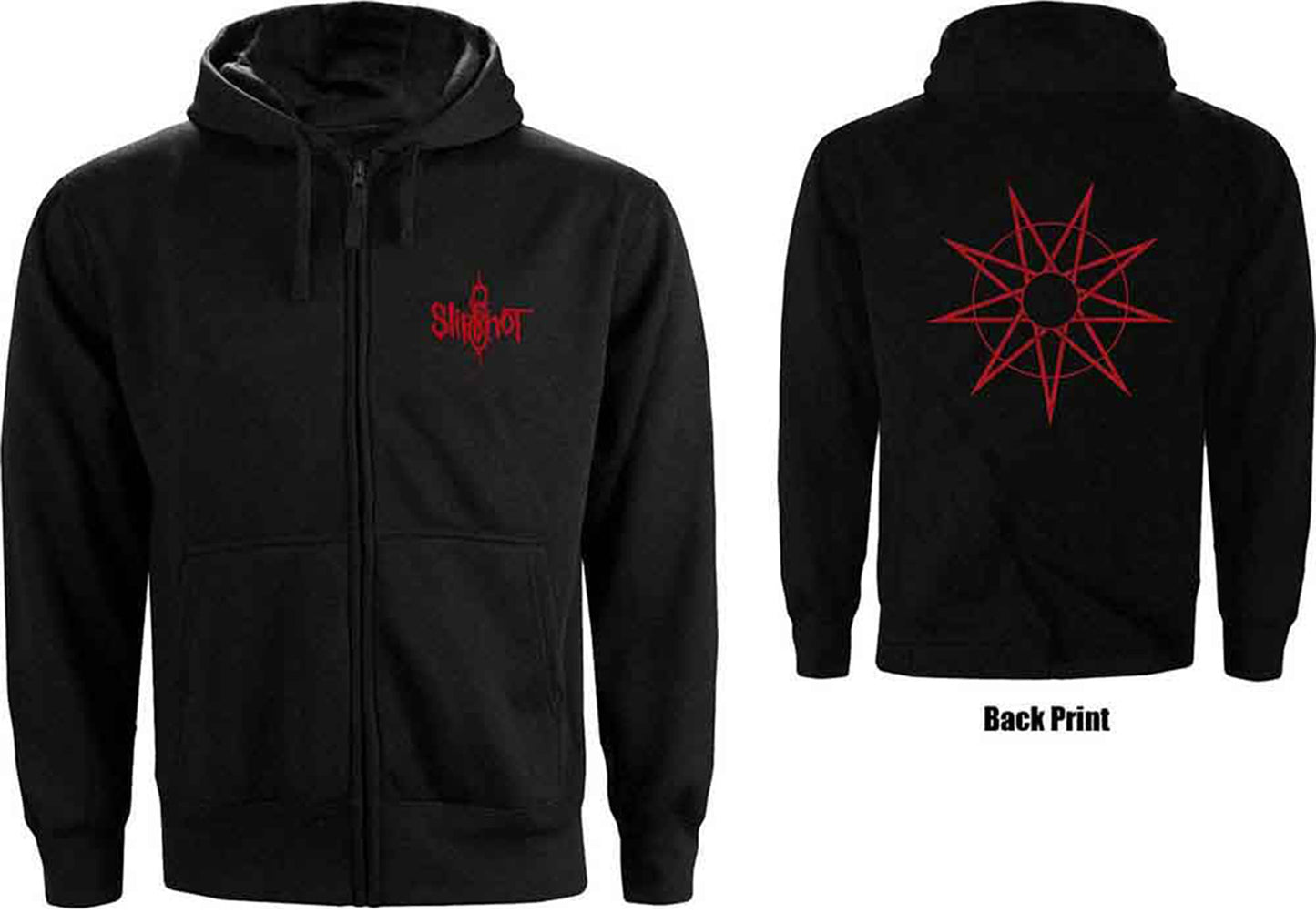 SLIPKNOT - 9 POINT STAR - Zipped Hoodie Black (Back Print)