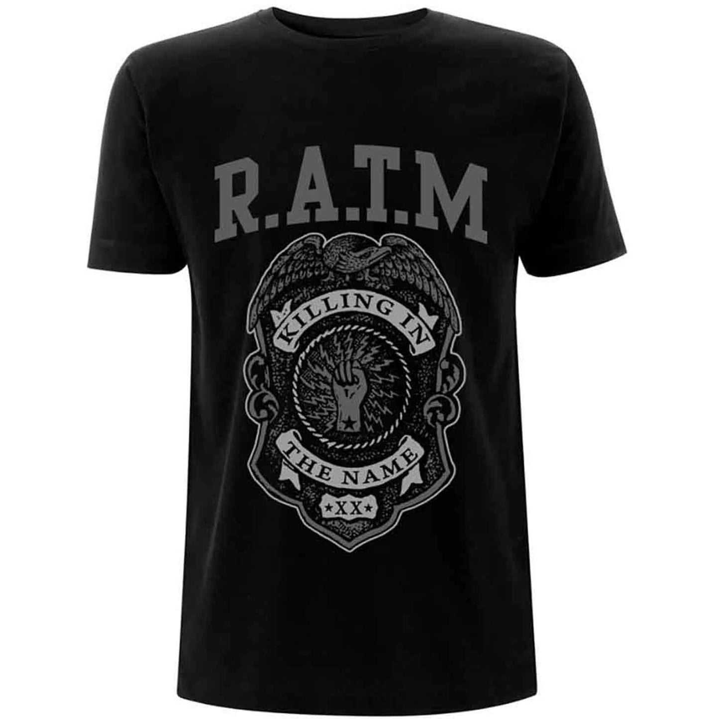 RAGE AGAINST THE MACHINE - GREY POLICE BADGE - T-Shirt Black