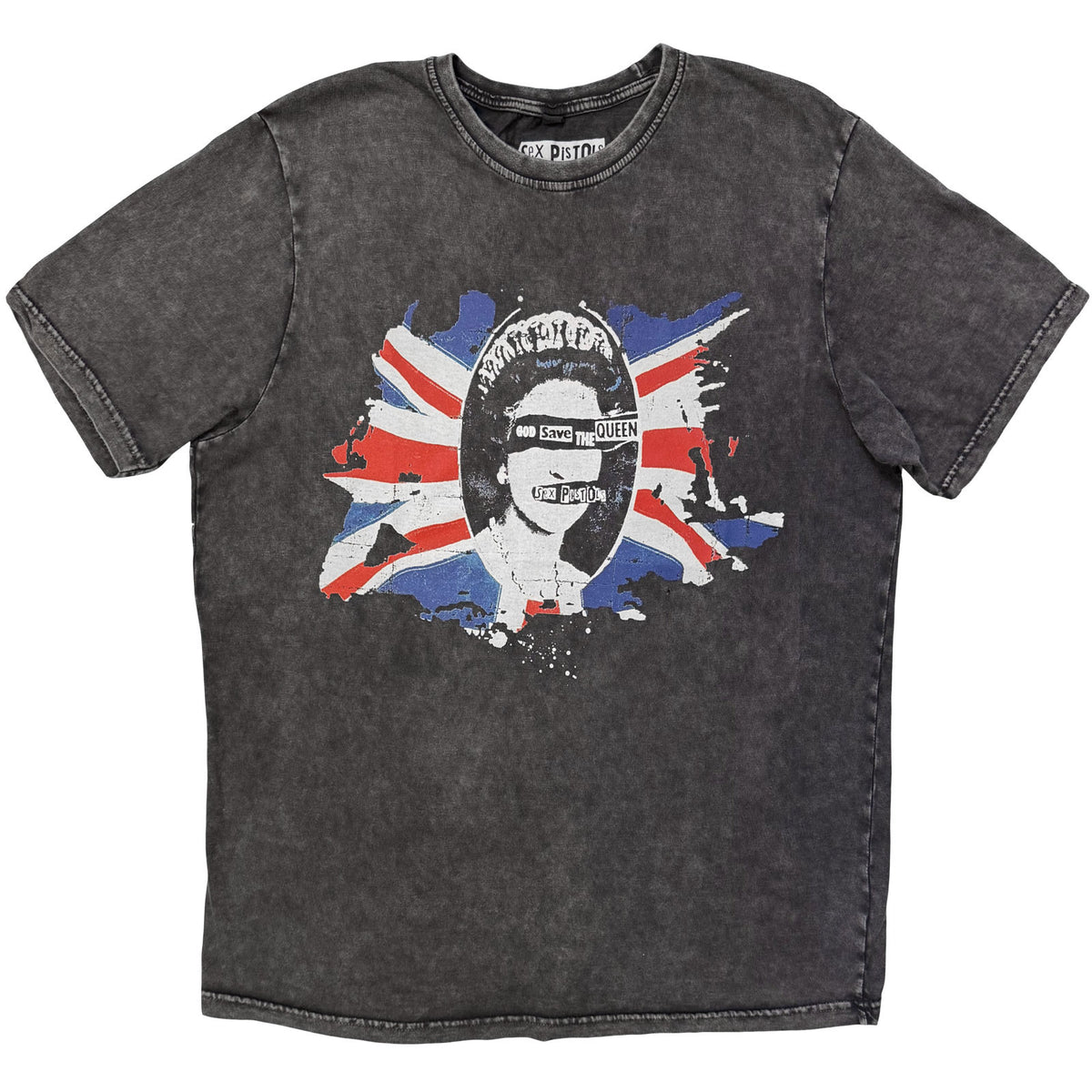 THE SEX PISTOLS - GOD SAVE THE QUEEN FLAG - Stone Wash T-Shirt Grey