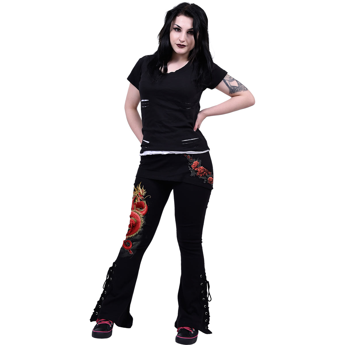 SHENLONG - 2in1 Boot-Cut Leggings with Micro Slant Skirt