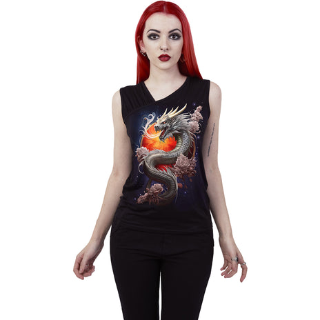 SUN DRAGON - Gathered Shoulder Slant Vest Black