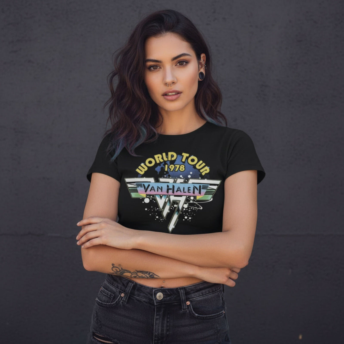 VAN HALEN - WORLD TOUR '78 - Ladies Crop Top Black
