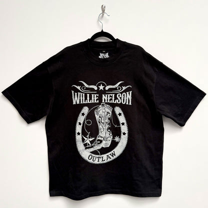 WILLIE NELSON - OUTLAW - Oversized Boxy T-Shirt Black