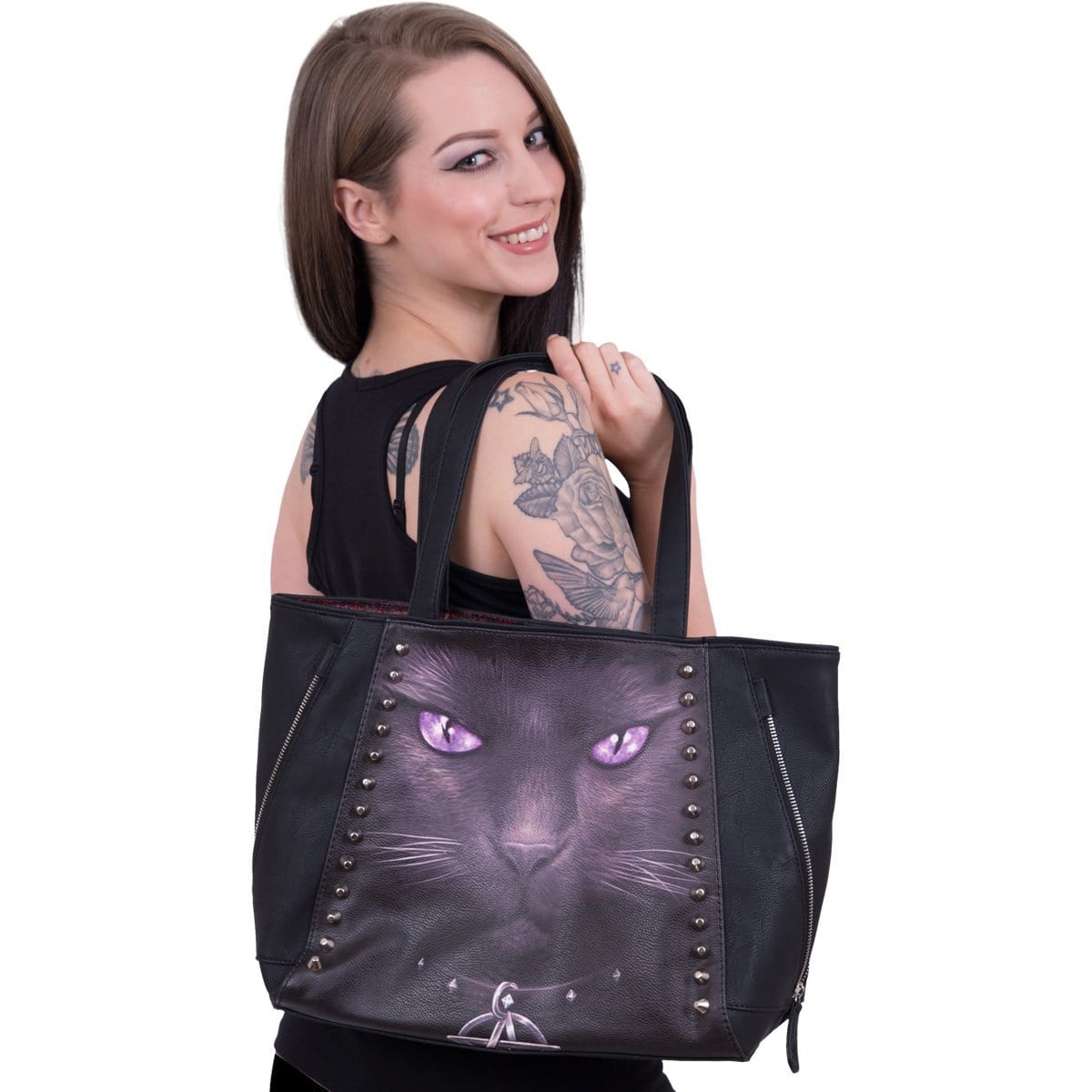 BLACK CAT - Tote Bag - PU Leather Studded - Spiral USA