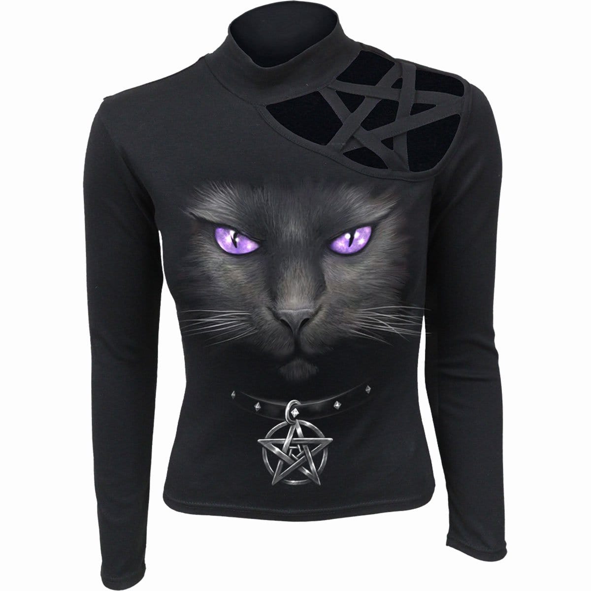 BLACK CAT - Pentagram Shoulder Longsleeve Top - Spiral USA