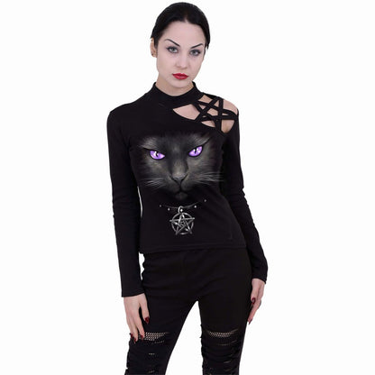 BLACK CAT - Pentagram Shoulder Longsleeve Top - Spiral USA