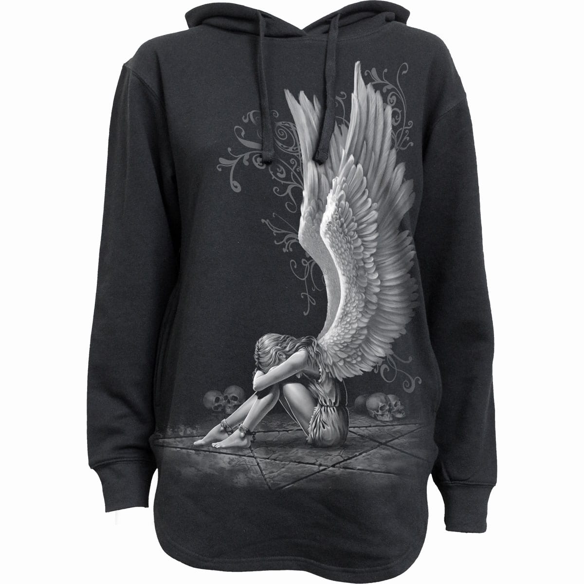 ENSLAVED ANGEL - Ladies Dipped Hem Oversized Hoodie - Spiral USA