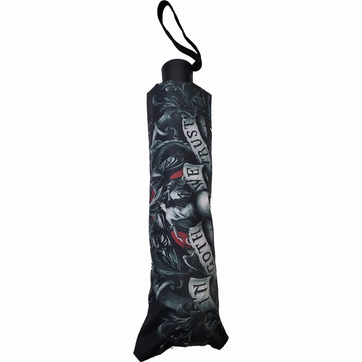 IN GOTH WE TRUST - Compact Travel Umbrella with Auto Open & Close - Spiral USA