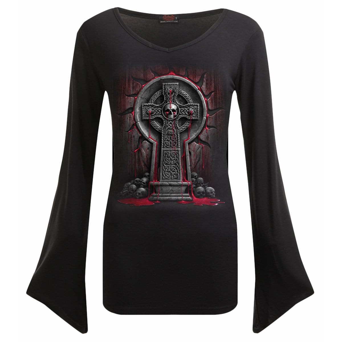 BLEEDING SOULS - V Neck Goth Sleeve Top Black - Spiral USA