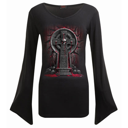 BLEEDING SOULS - V Neck Goth Sleeve Top Black - Spiral USA