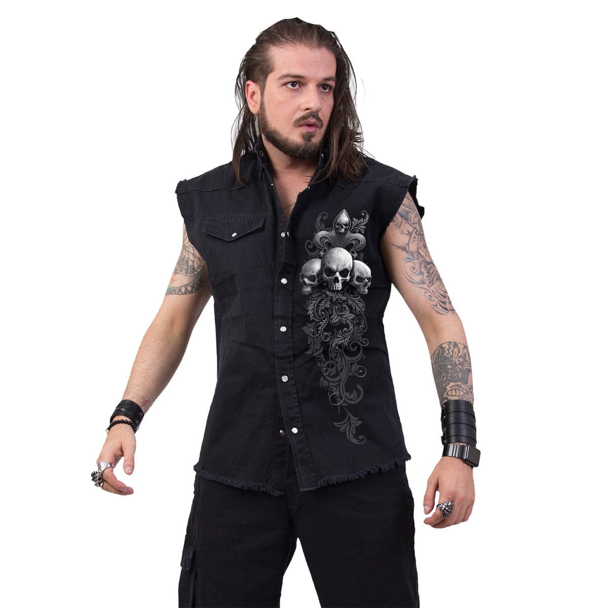 SKULL SCROLL - Sleeveless Stone Washed Worker Black - Spiral USA