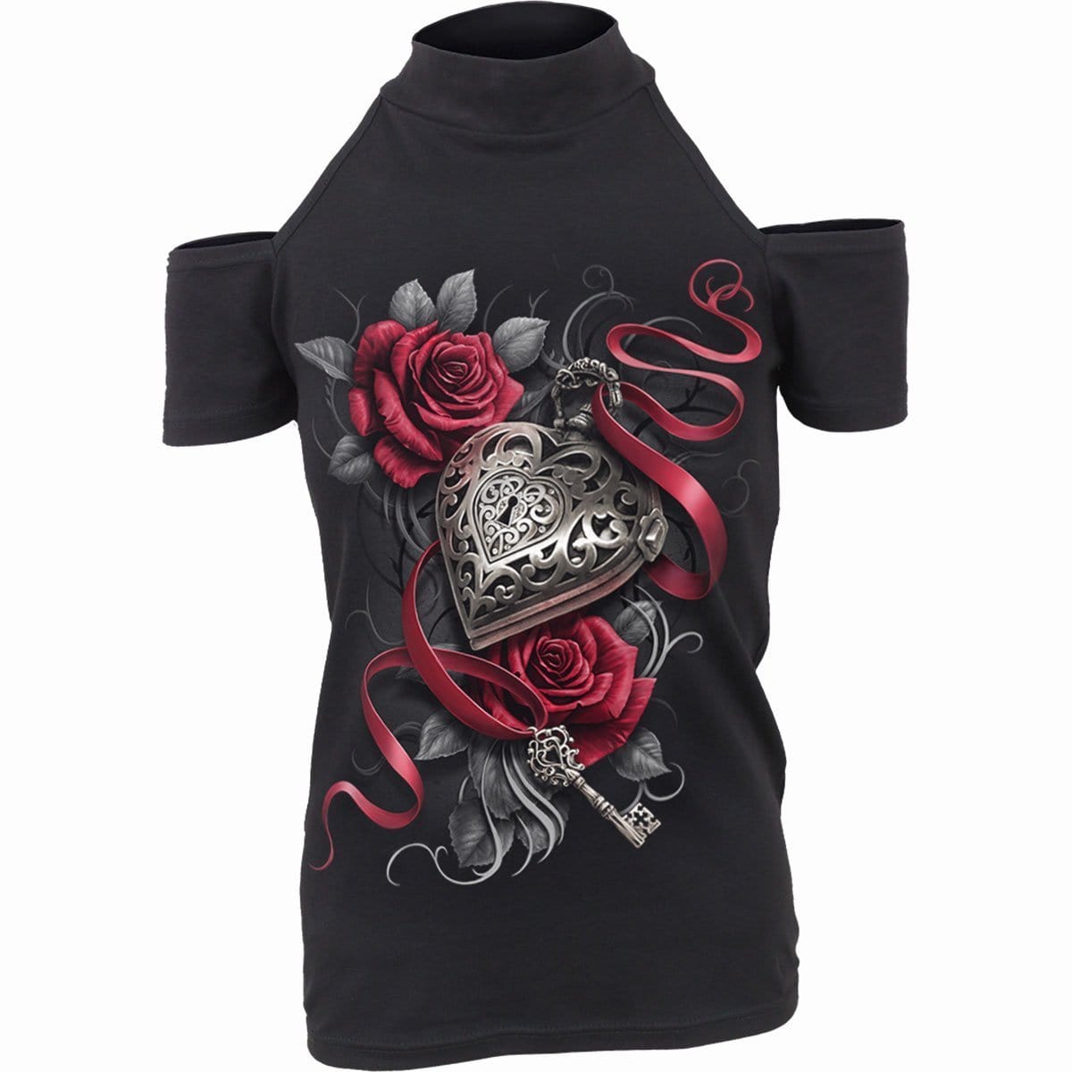 HEART LOCKET - Halter Neck Drop Shoulder Top - Spiral USA