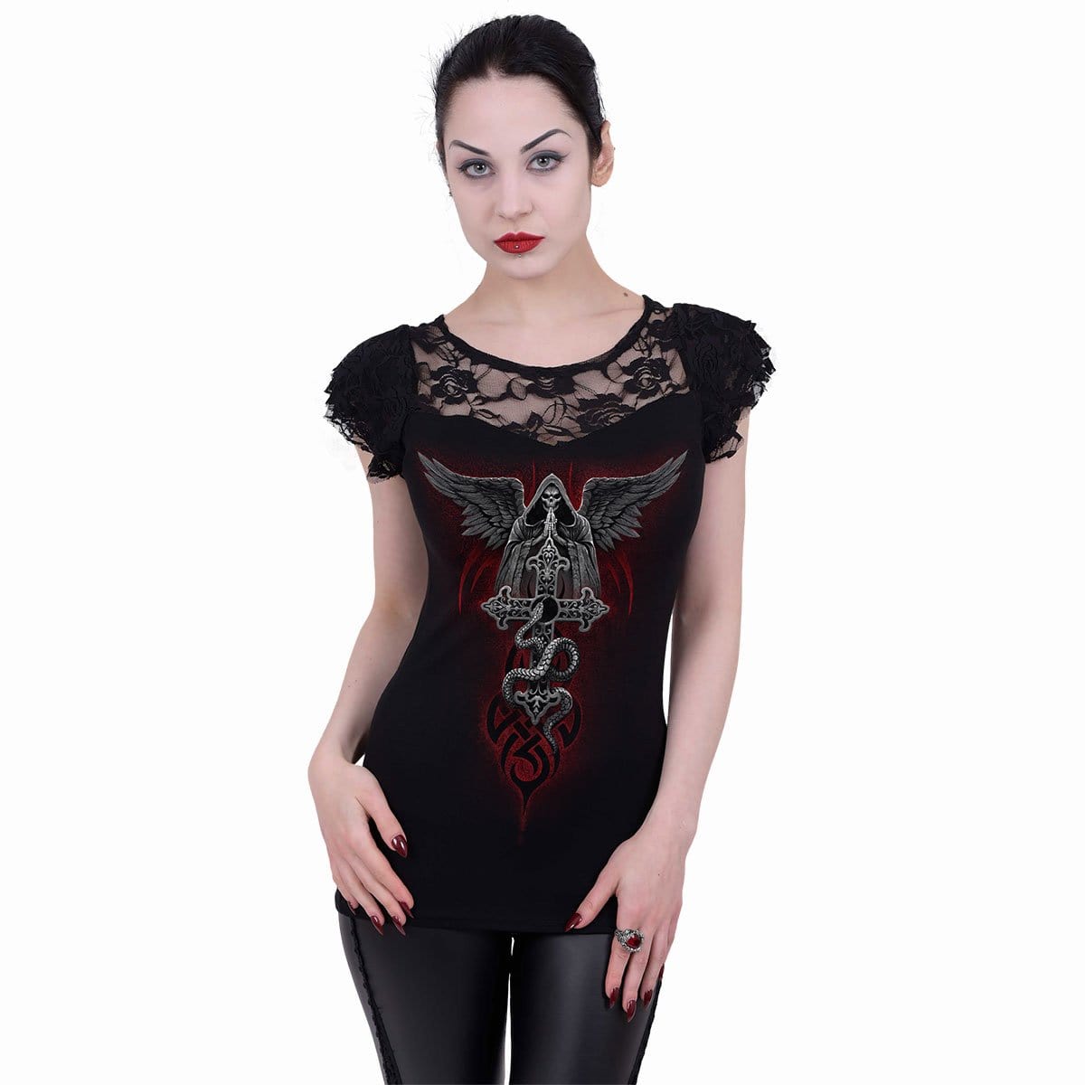 THE DEAD - Lace Layered Cap Sleeve Top Black - Spiral USA
