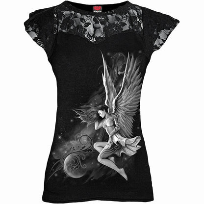 LUCID DREAMS - Lace Layered Cap Sleeve Top Black - Spiral USA