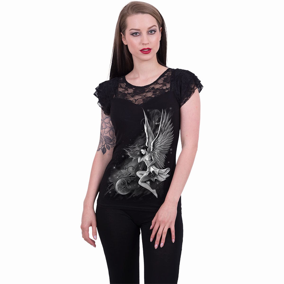 LUCID DREAMS - Lace Layered Cap Sleeve Top Black - Spiral USA
