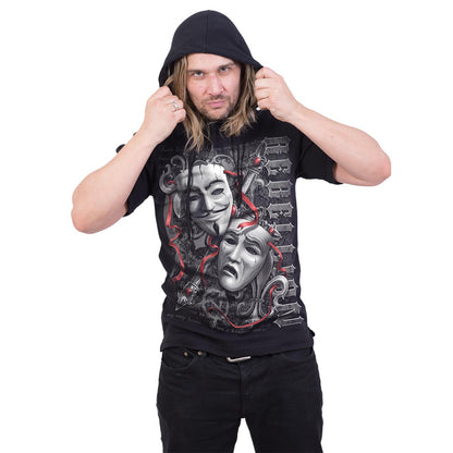 REBELLION - Fine Cotton T-shirt Hoody Black
