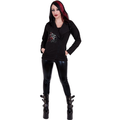 SKULLS N' ROSES - Slant Zip Women Biker Jacket Black - Spiral USA