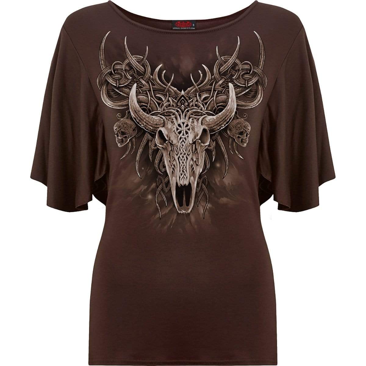 HORNED SPIRIT - Boat Neck Bat Sleeve Top Chocolate - Spiral USA