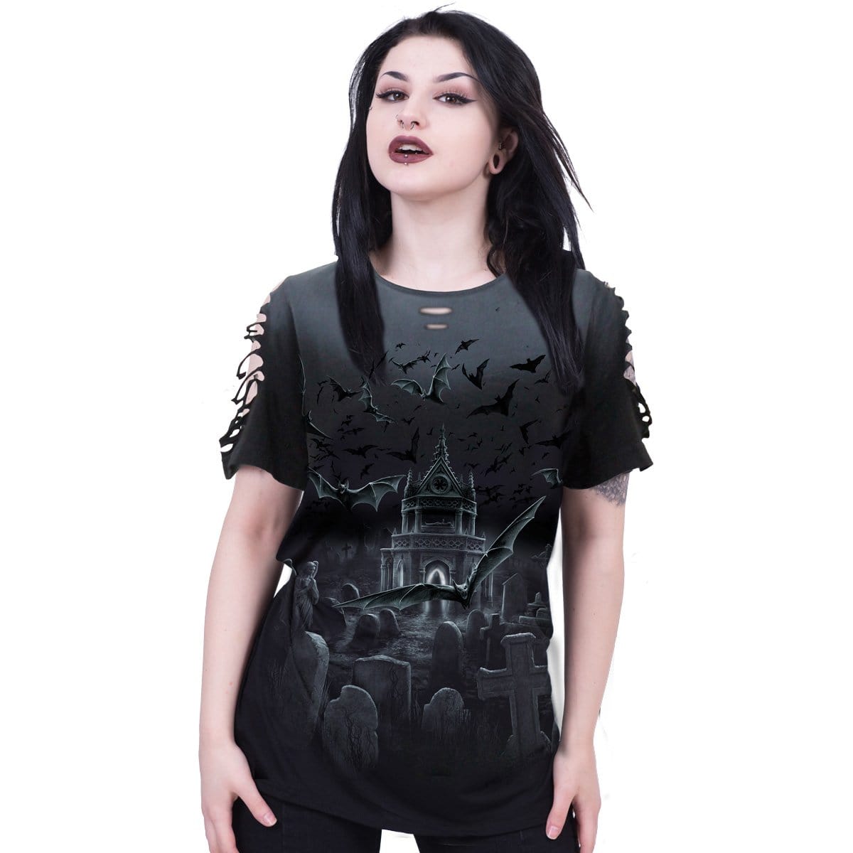 NIGHTSHIFT - Distressed Spray On Baggy Top - Spiral USA