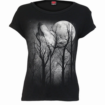 FOREST WOLF - Boatneck Cap Sleeve Top Black - Spiral USA