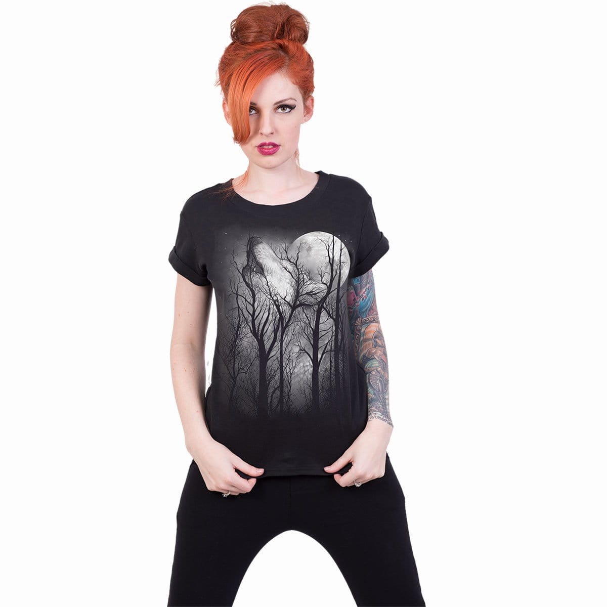 FOREST WOLF - Boatneck Cap Sleeve Top Black - Spiral USA