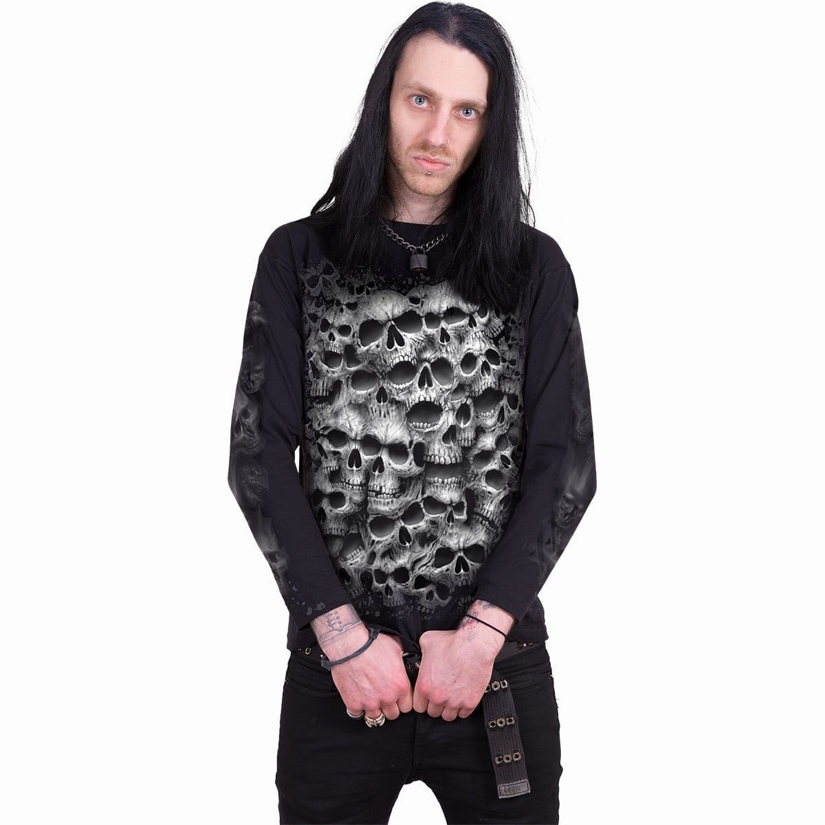 TWISTED SKULLS - Longsleeve T-Shirt Black - Spiral USA