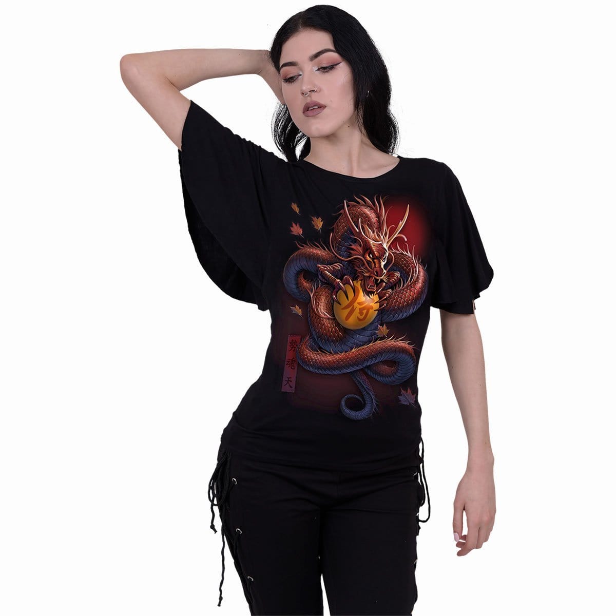 SAMURAI - Boat Neck Bat Sleeve Top Black - Spiral USA