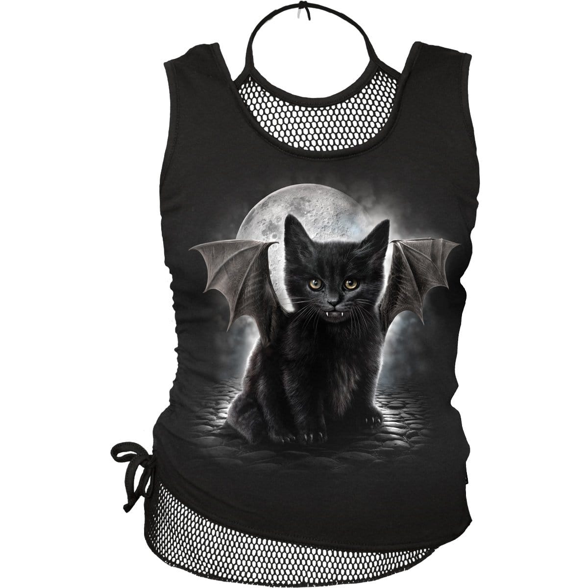 BAT CAT - 2in1 Neck Tie Mesh Top Black - Spiral USA