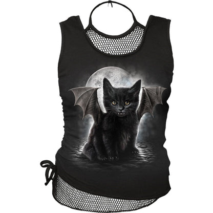 BAT CAT - 2in1 Neck Tie Mesh Top Black - Spiral USA