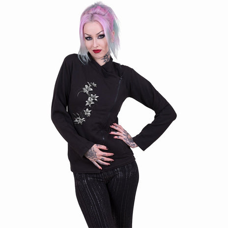 PURE OF HEART - Slant Zip Women Biker Jacket Black