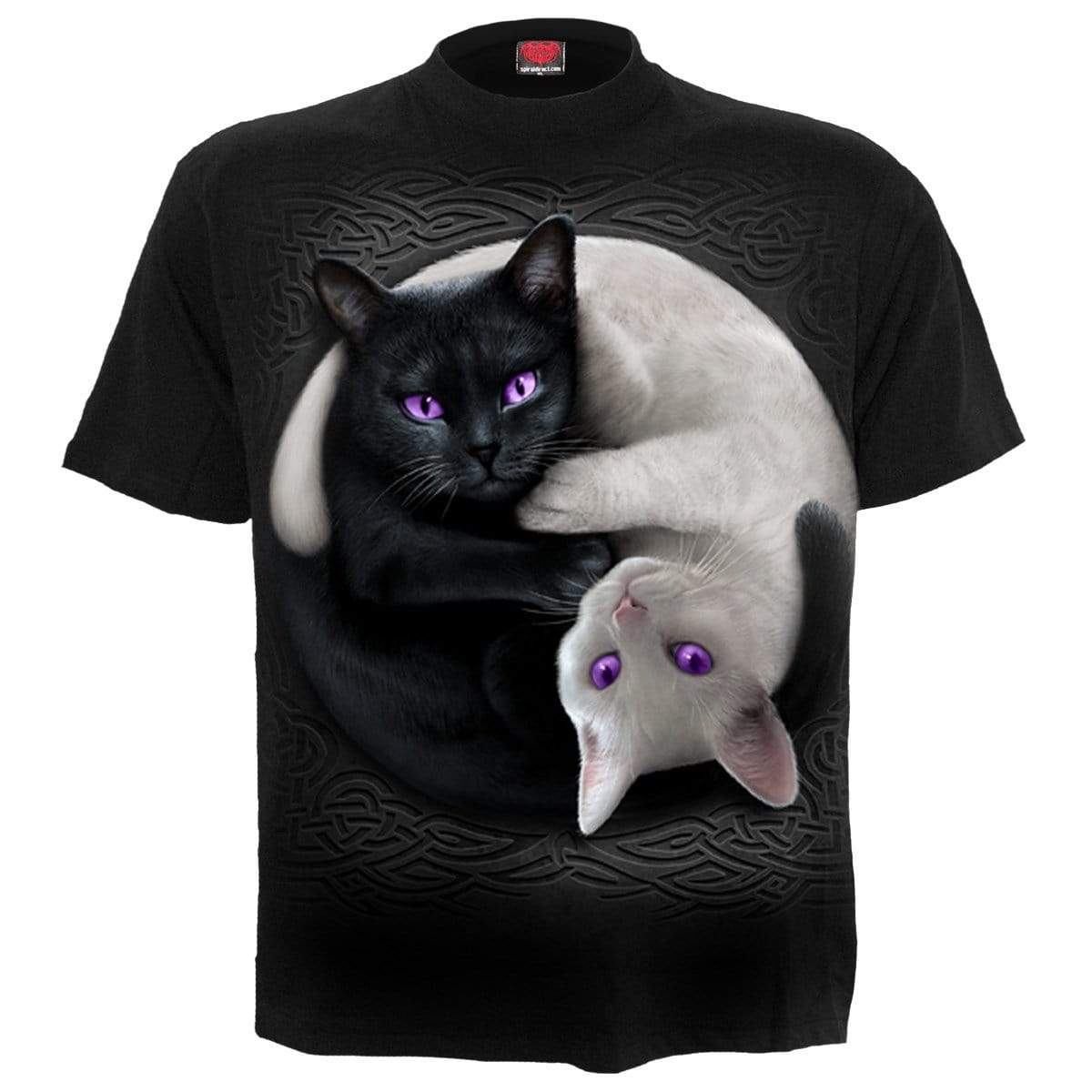 YIN YANG CATS - Front Print T-Shirt Black - Spiral USA
