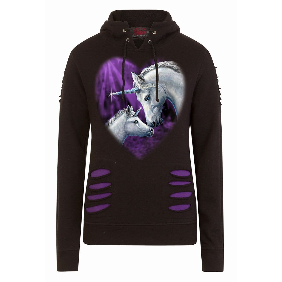 SACRED LOVE - Large Hood Ripped Hoody Purple-Black - Spiral USA