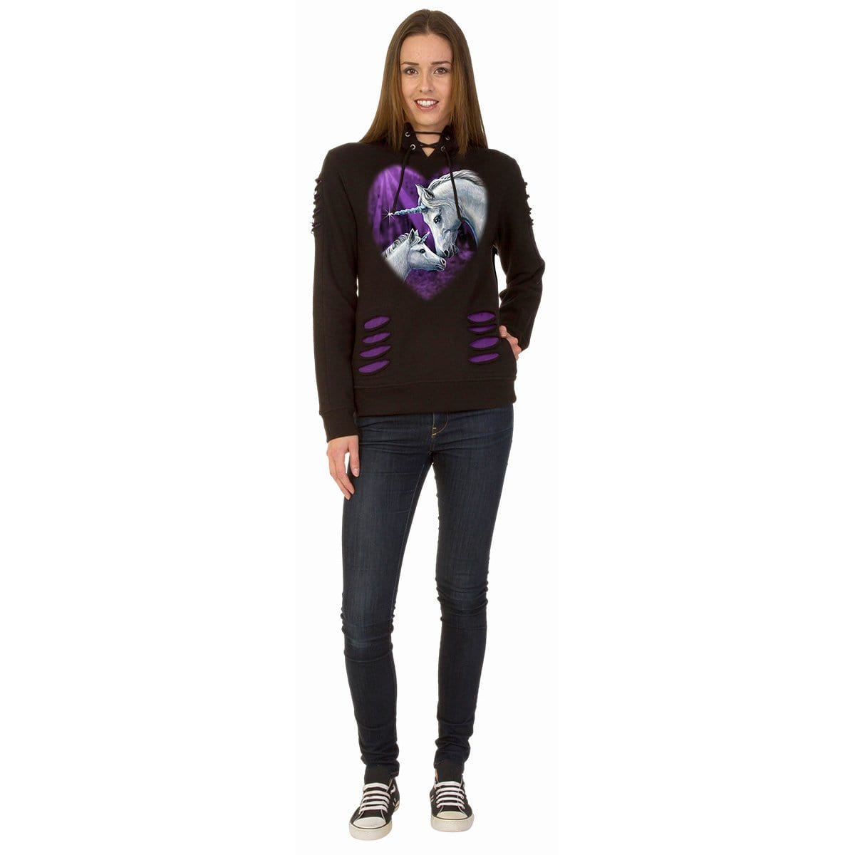 SACRED LOVE - Large Hood Ripped Hoody Purple-Black - Spiral USA