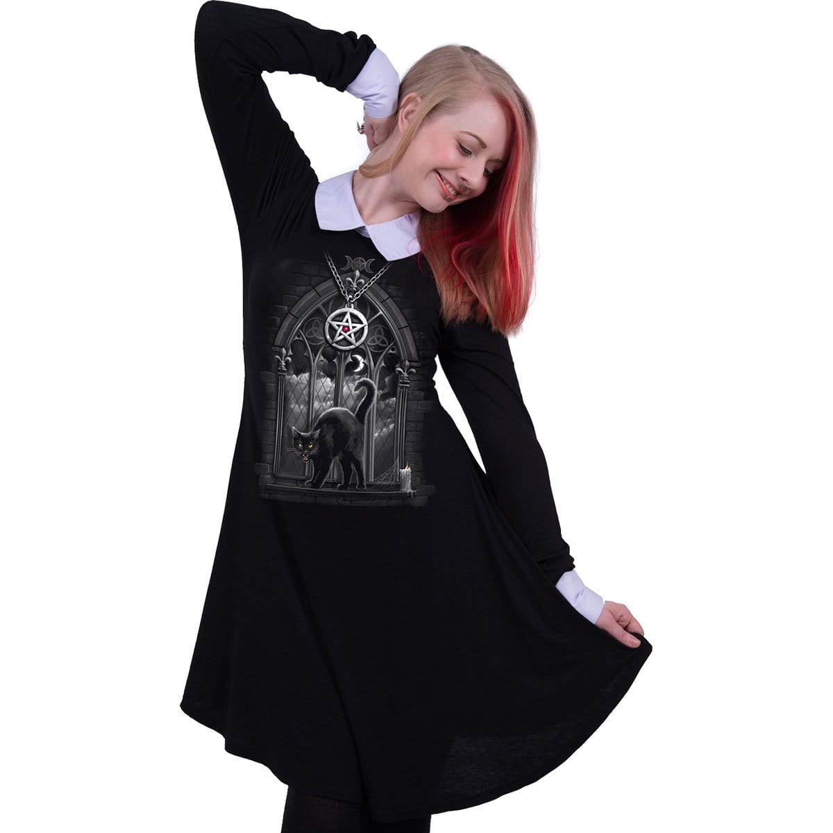 WITCH NIGHTS - PeterPan Collar Baby Doll LS Dress - Spiral USA