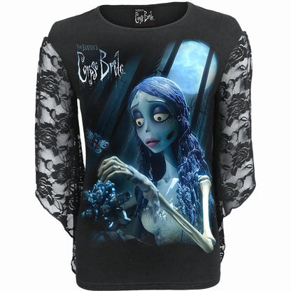 CORPSE BRIDE - GLOW IN THE DARK - Rose Lace Sleeve Top