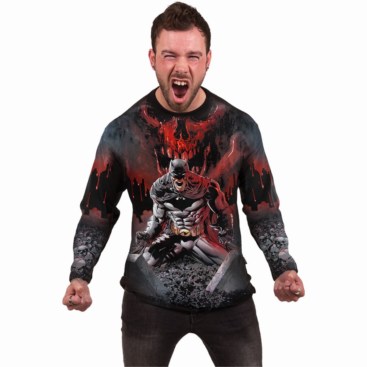 BATMAN - ASYLUM WRAP - Allover Longsleeve T-Shirt Black - Spiral USA