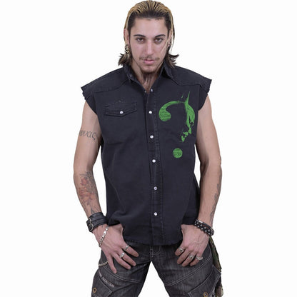 RIDDLER - GLOW IN THE DARK LOGO - Sleeveless Stone Washed Worker Black - Spiral USA