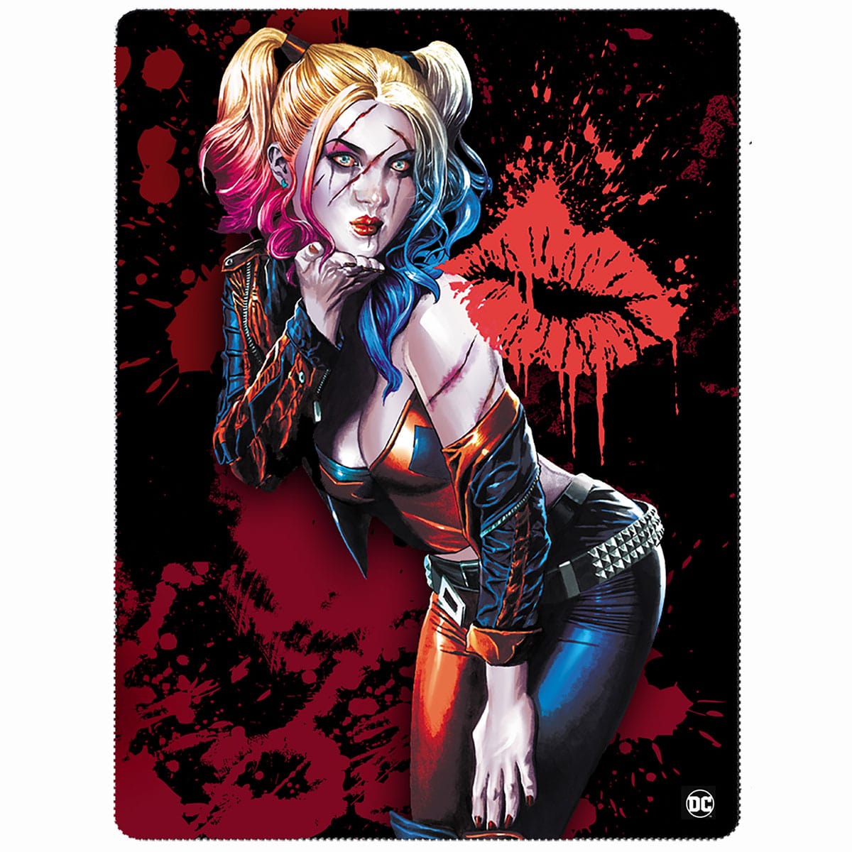 HARLEY QUINN - KISS - Fleece Blanket with Double Sided Print