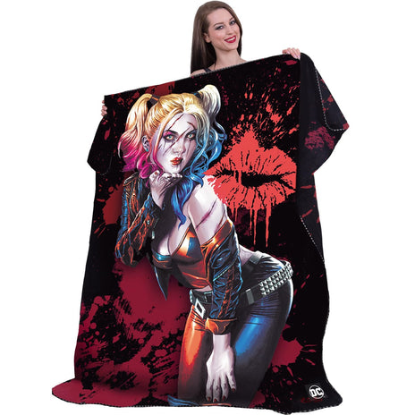 HARLEY QUINN - KISS - Fleece Blanket with Double Sided Print