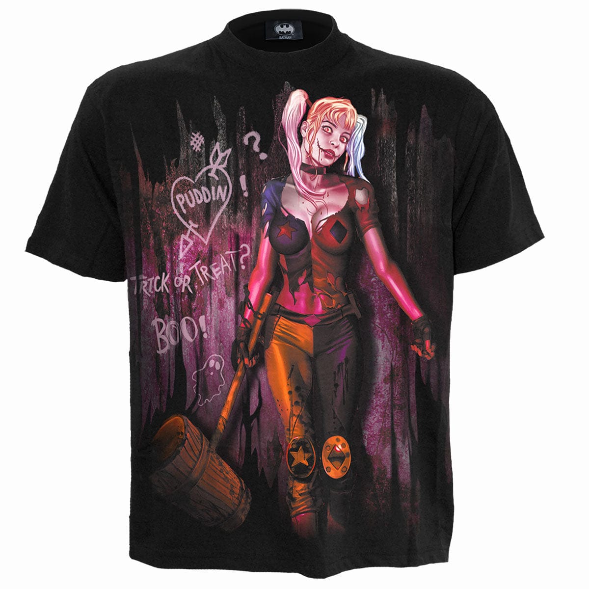 HARLEY QUINN - TRICK OR TREAT - Front Print T-Shirt Black - Spiral USA