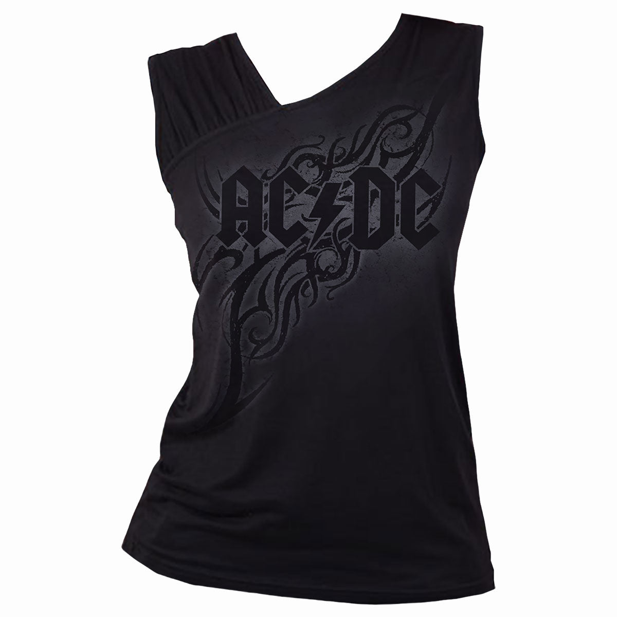 AC/DC - TRIBAL - Gathered Shoulder Slant Vest Black – Spiral USA