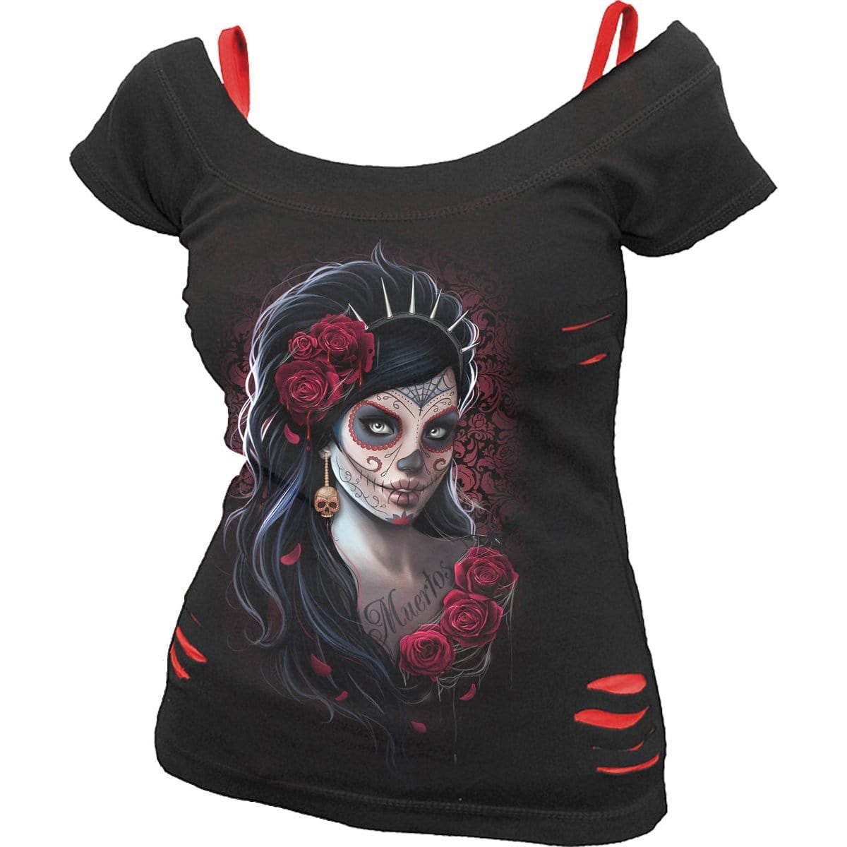DAY OF THE DEAD - 2in1 Red Ripped Top Black - Spiral USA