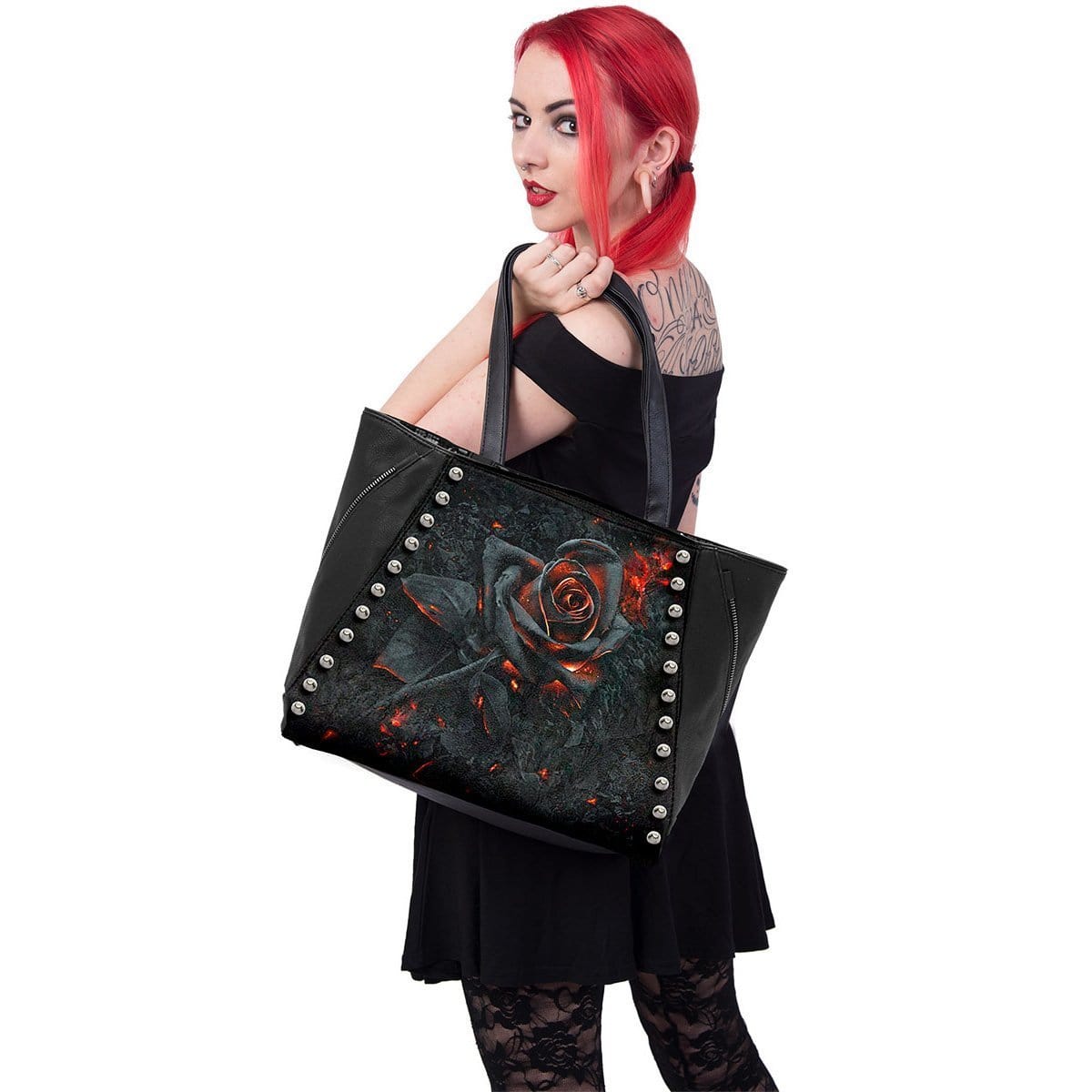 BURNT ROSE - Tote Bag - PU Leather Studded - Spiral USA