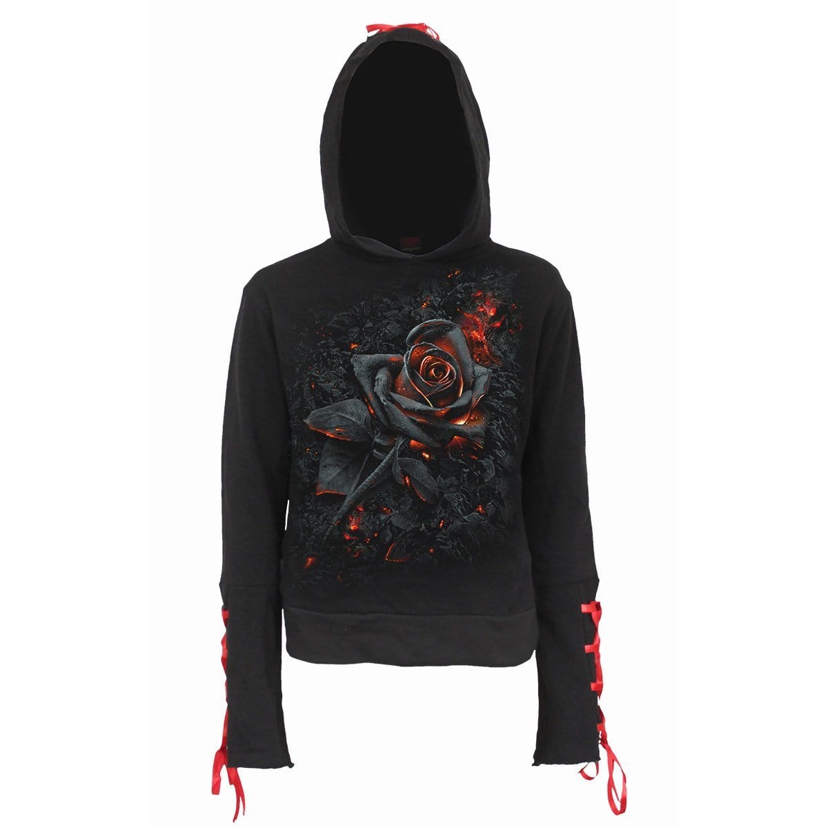 BURNT ROSE - Red Ribbon Gothic Hoody Black - Spiral USA